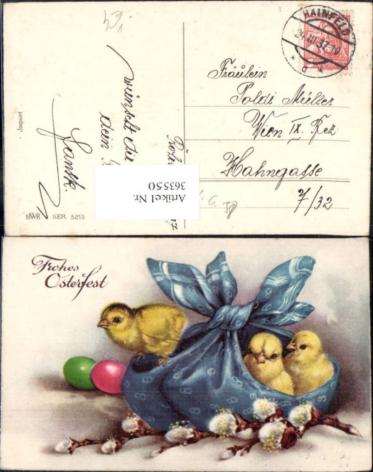 363550, Artist Ak Easter Chick Cloth Pussy Willow Easter Eggs Eggs pub HWB 5213