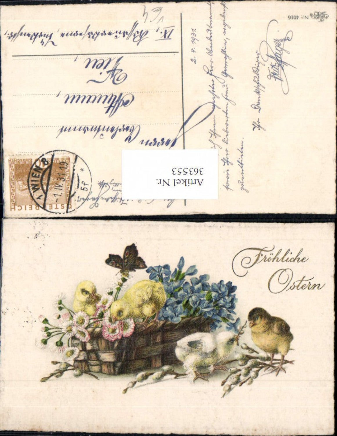 363553, Artist Ak Easter Basket with Chicks, Flowers, Daisies, Butterfly, pub, Heather 4016