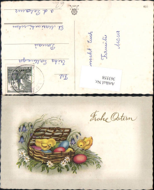 363558, Artist AK Easter Basket Chest with Easter Eggs, Eggs, Chicks, Flowers, Bellflower, Gold Lettering