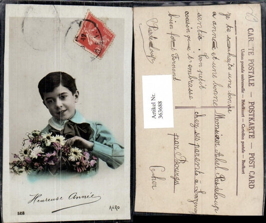 363688,Neujahr Bub Junge Uniform Matrosenanzug Blumen Strauß