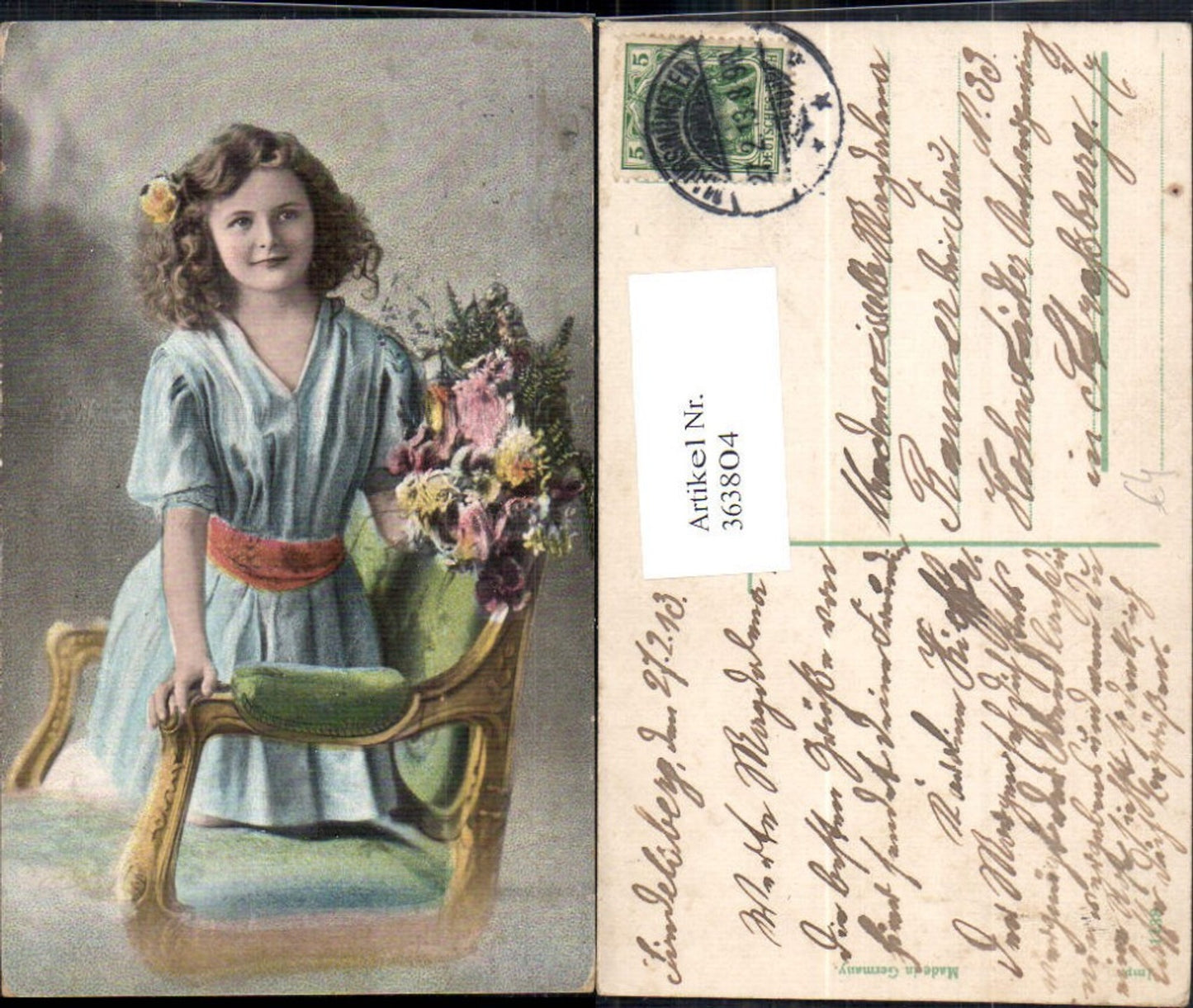 363804, Child girl on chair curly hair bouquet 