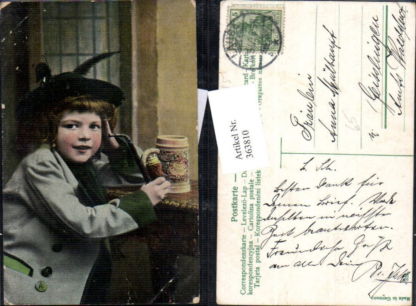 363810, Child's traditional costume, hat, pipe, jug