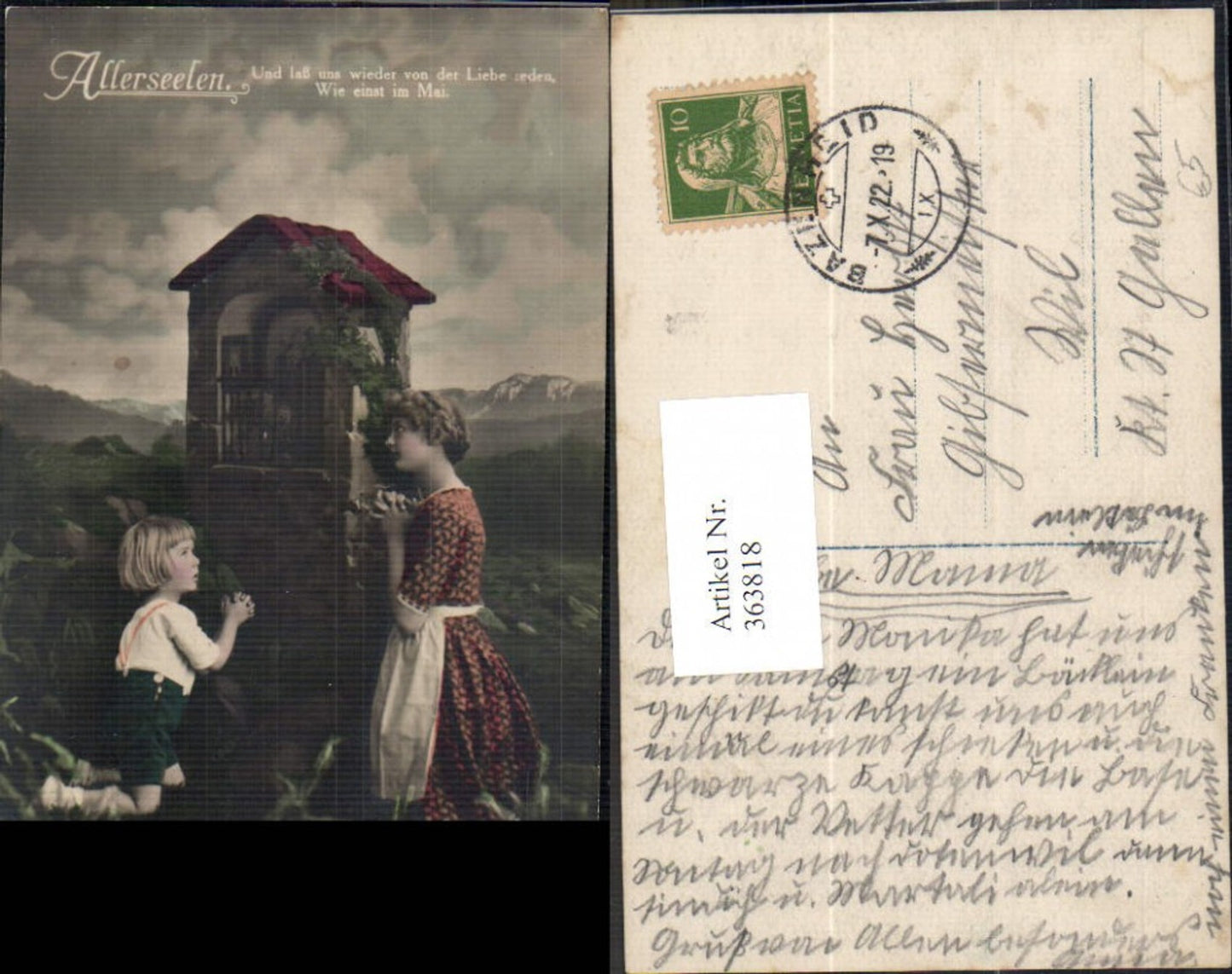363818,Kinder Gebet b. Marterl Bildstock Landschaft Allerseelen