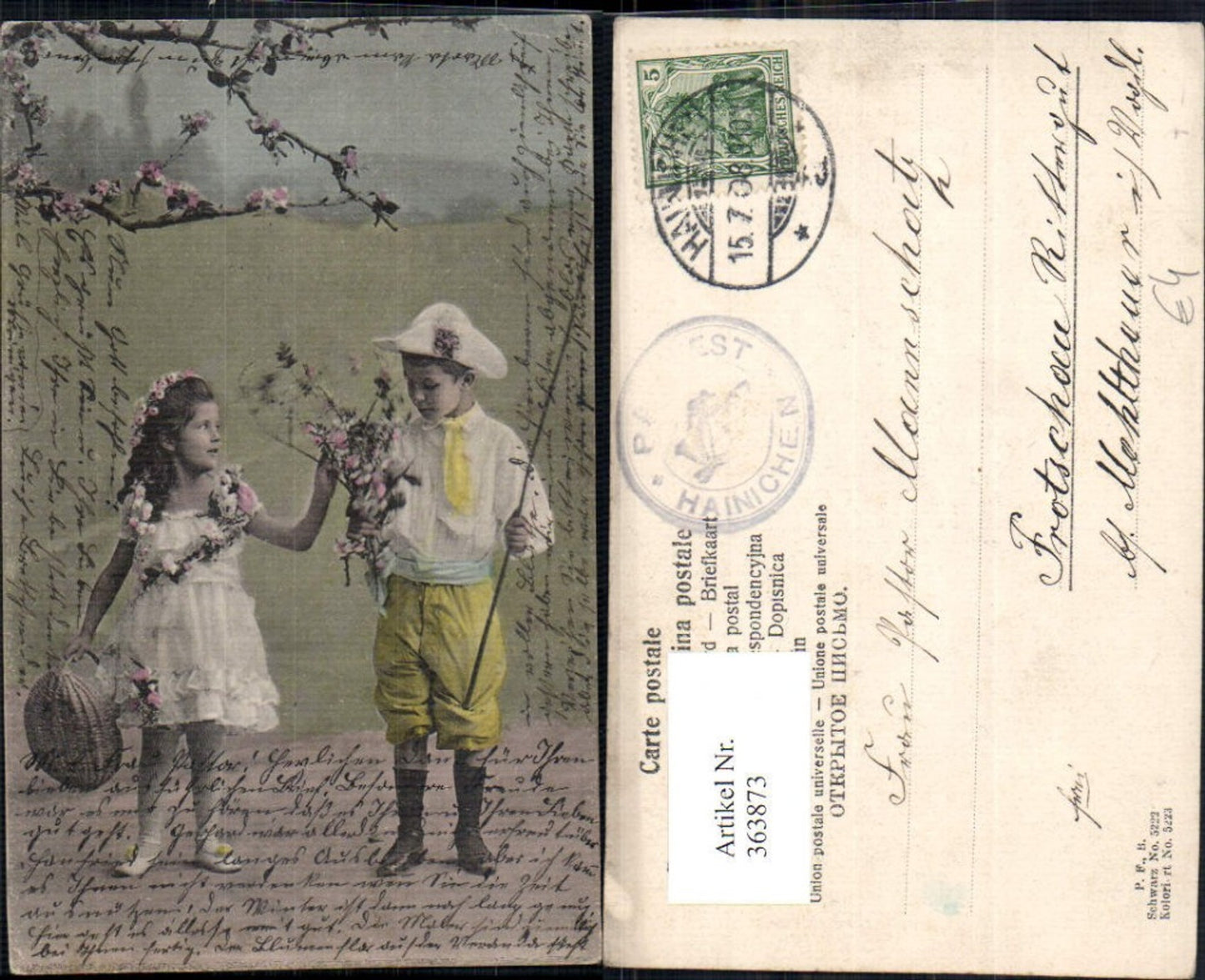 363873,Kinder Hut Blumen i. Haar Korb Strauß