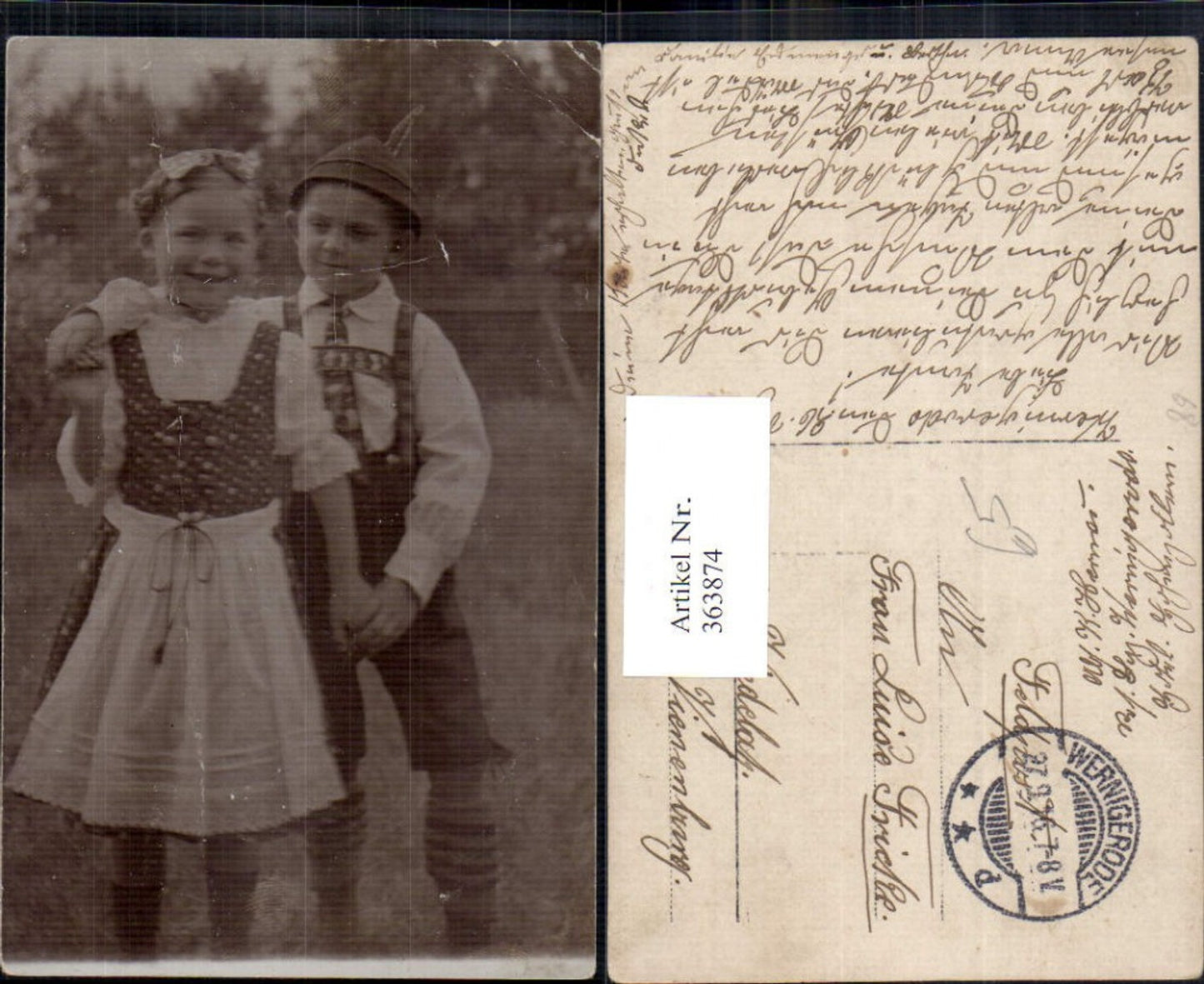 363874,Foto Ak Kinder i. Tracht Hut Zöpfe Tanzen