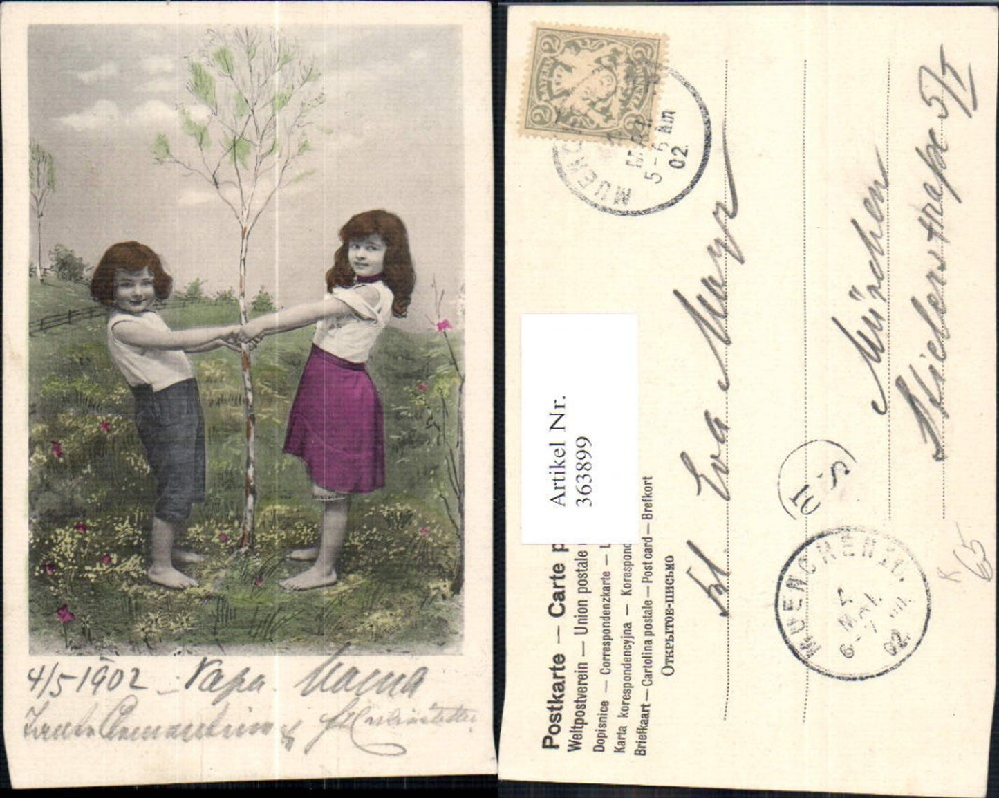 363899,Künstler Ak Kinder Tanzen um Baum Birke