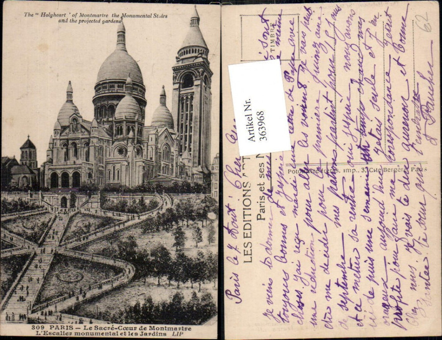 363968,Kirche Paris Le Sacre Coeur de Montmartre L Escalier monumental et les Jardins