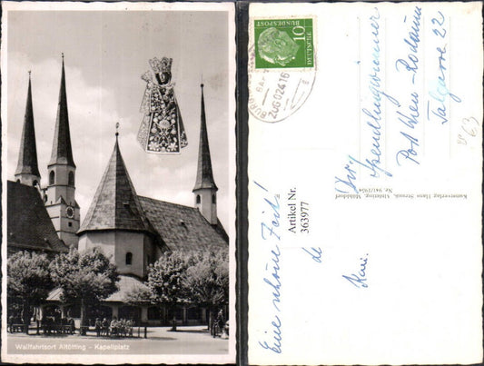 363977,Fotomontage Kirche Altötting Kapellplatz Gnadenmutter Bahnpost Zug 02416 Burghausen Mühldorf