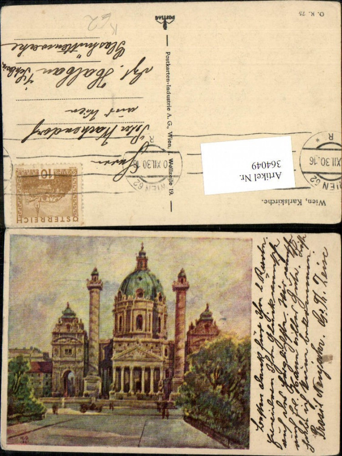 364049,Künstler Ak Kirche Wien Karlskirche