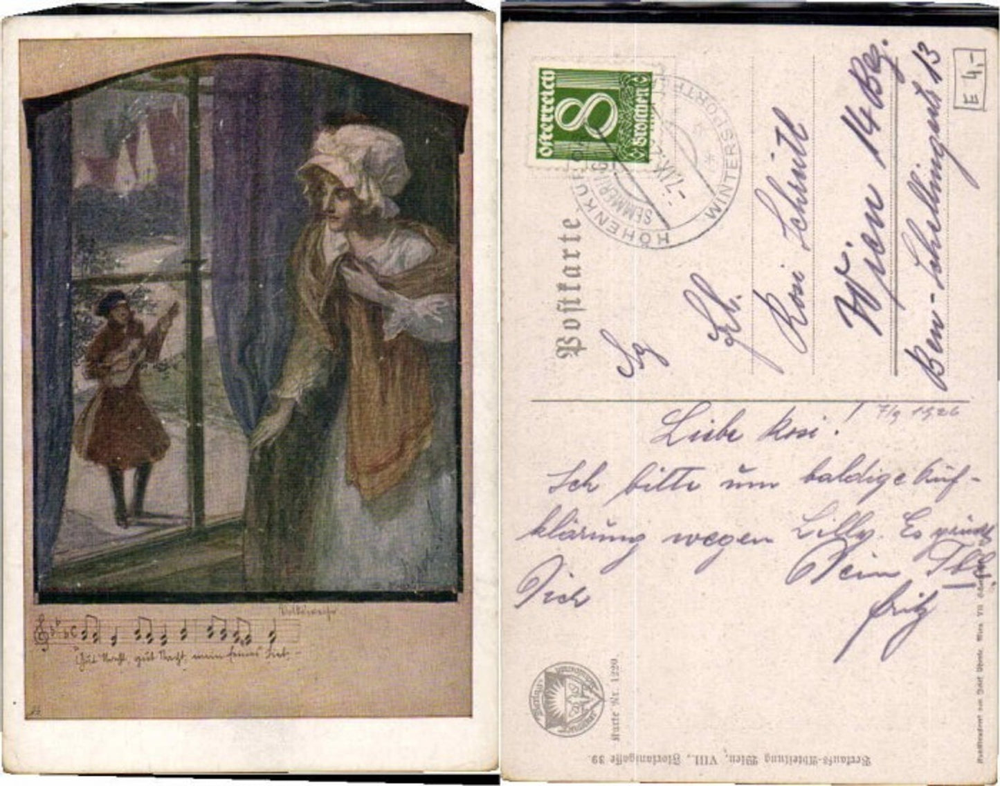 62877,Dt Schulverein 1220 Minnesänger am Fenster Frau