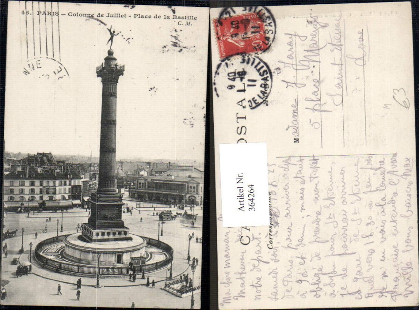 364264,Turm Paris Colonne de Juillet Place de la Bastille