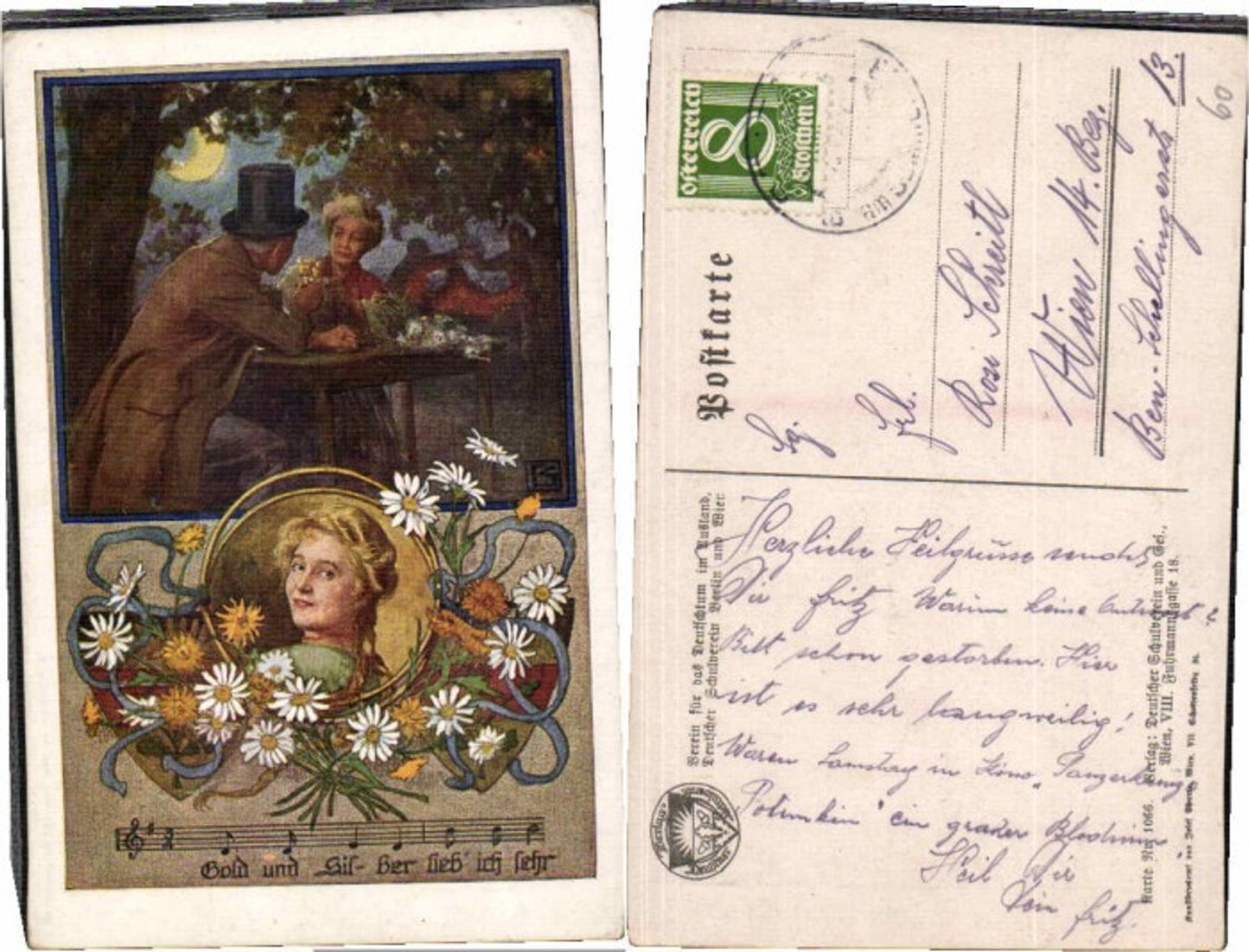 62956,Dt Schulverein 1066 Liebespaar Mond Blumen