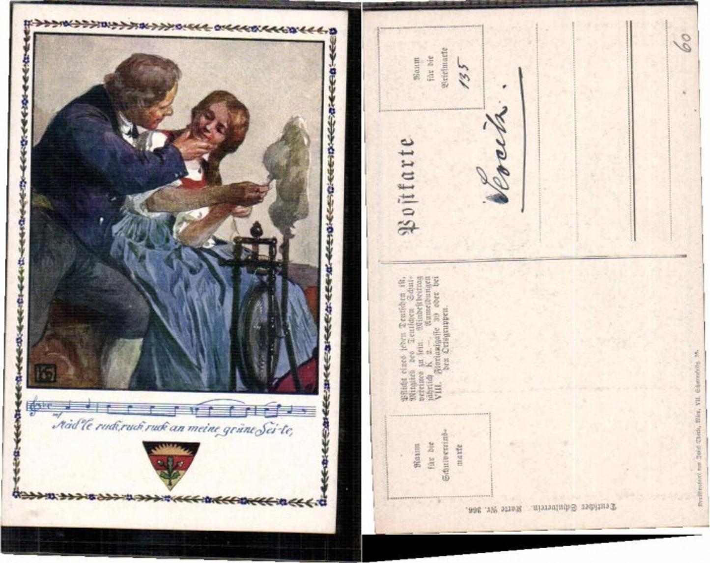 62988,Dt Schulverein 366 Frau am Spinnrad Spinnen Kainradl L sig