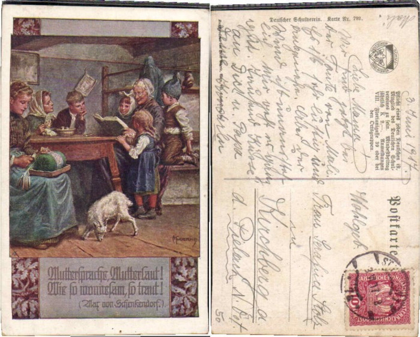 63000,Dt Schulverein 792 F. Kuderna Kinder lesen Hund Stube