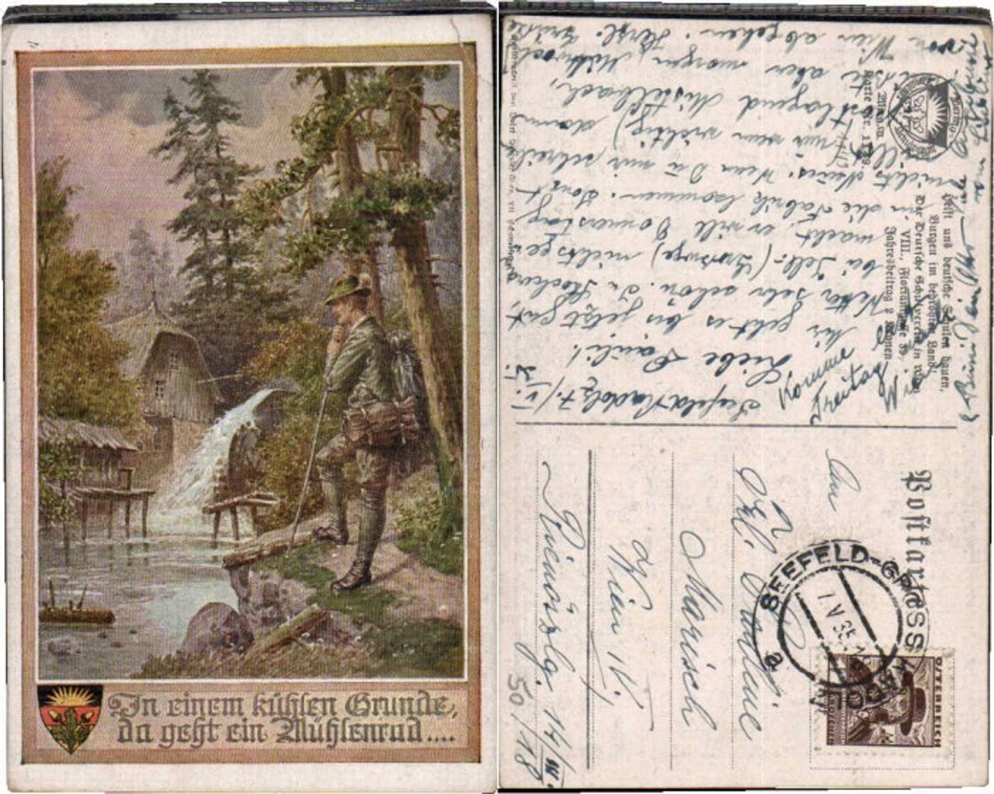 63030,Dt Schulverein 1149 J. Kränzle Jäger Wasserrad Mühle Mühlrad