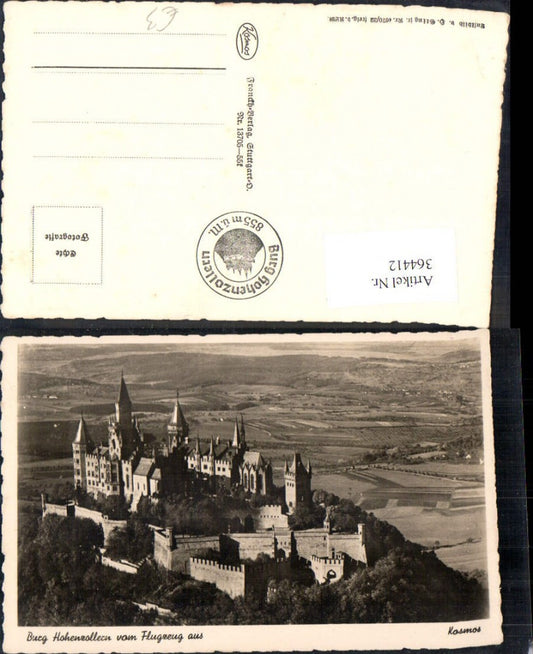 364412,Foto Ak Burg Hohenzollern v. Flugzeug aus
