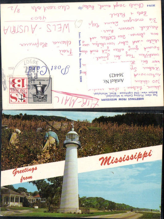 364423,Mehrbild Ak Leuchtturm Biloxi Mississippi Baumwollernte Farmarbeiter Landwirtschaft