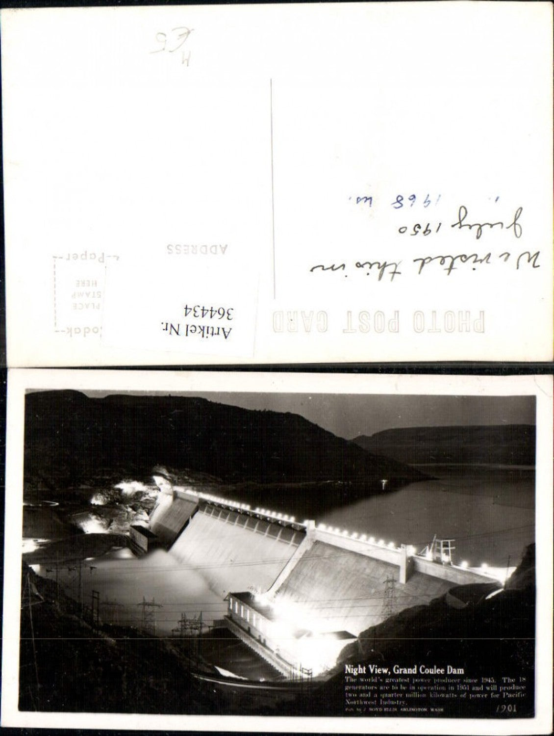 364434,Foto Ak Talsperre Grand Coulee Dam Night View Text