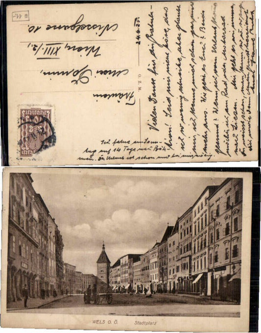 63124,Wels Stadtplatz mit Leute 1925