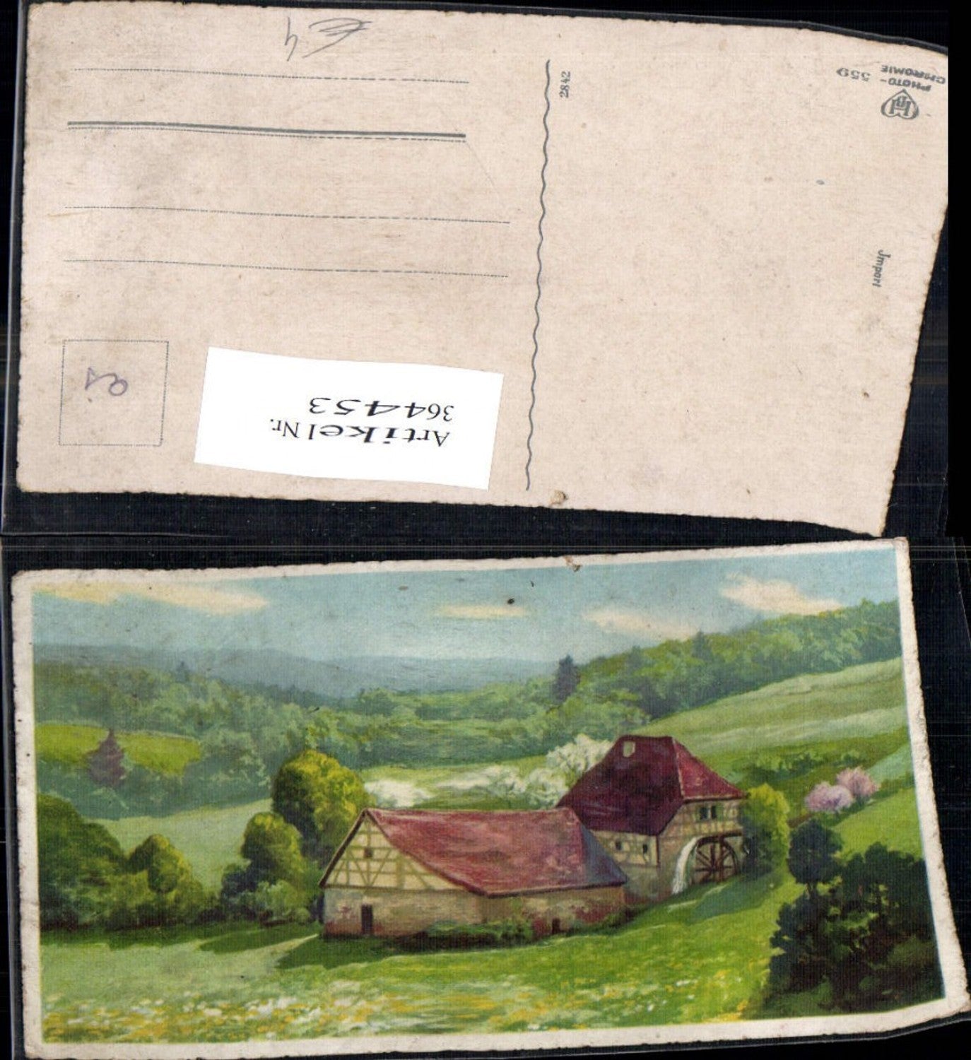 364453,Künstler Ak Wassermühle Landschaft