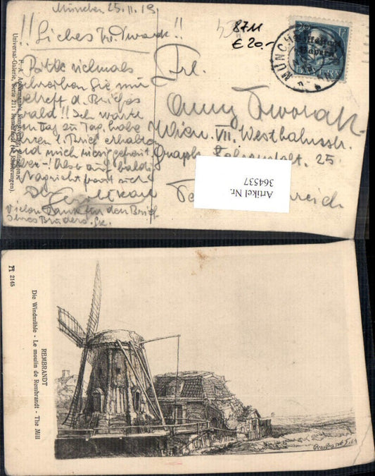 364537,Künstler Ak Rembrandt Die Windmühle pub F. A. Ackermann 211/2145