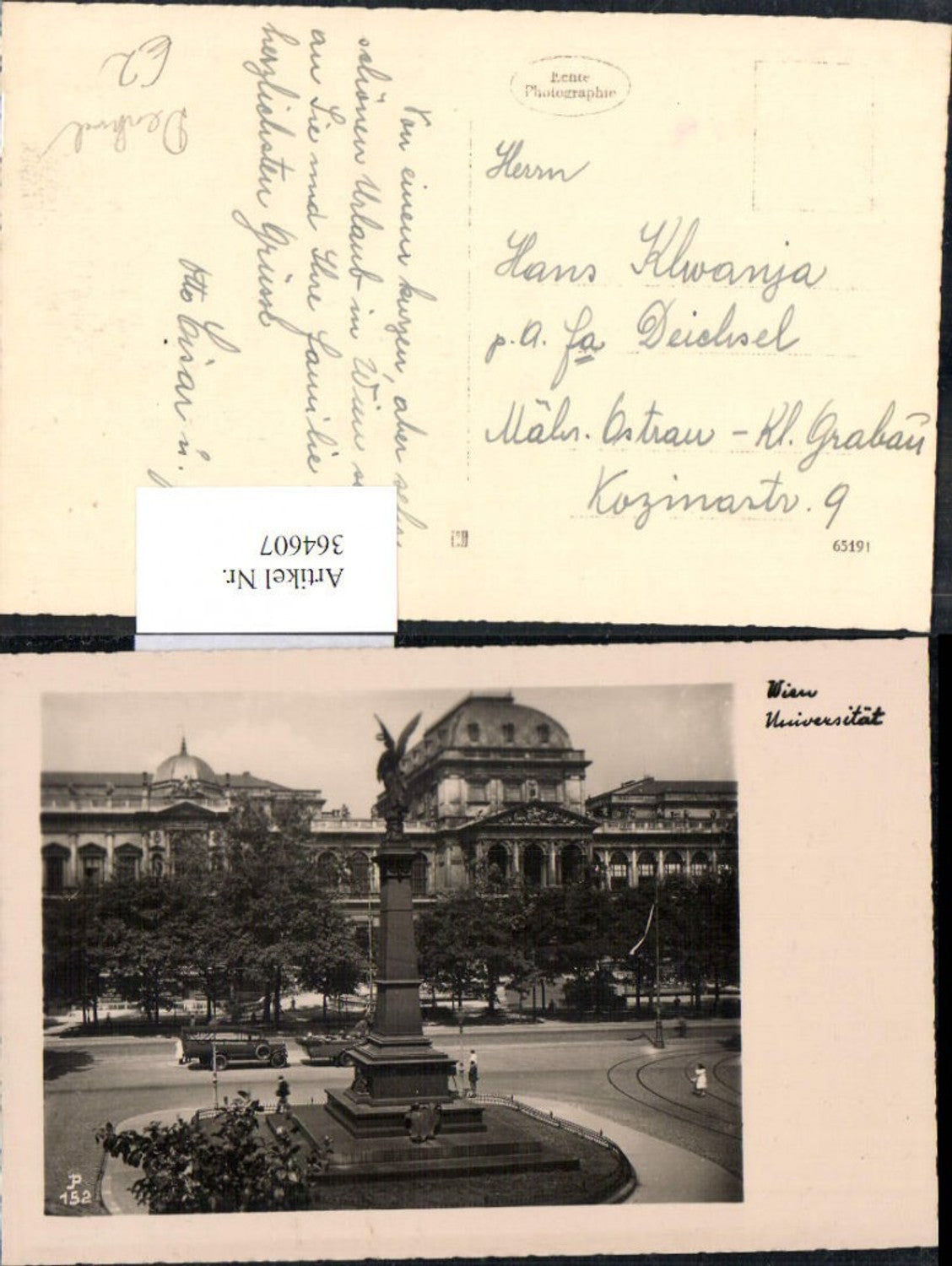364607,Foto Ak Wien Universität Denkmal