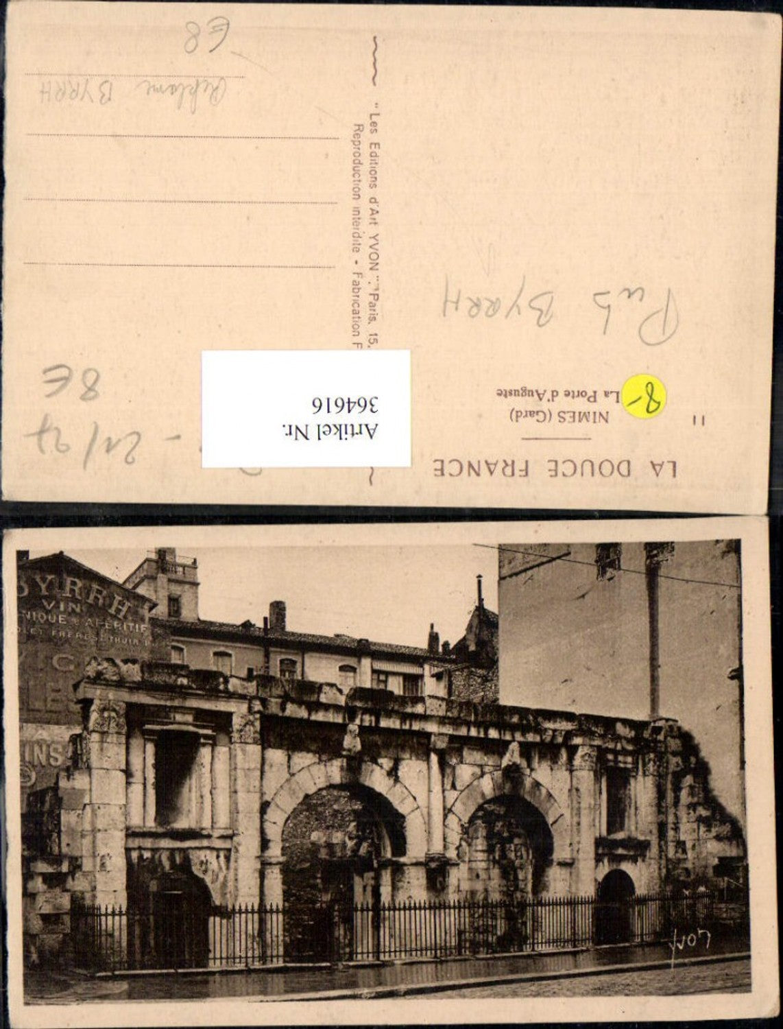 364616,Statue Nimes Gard La Porte d Auguste Reklame Pub Byrrh