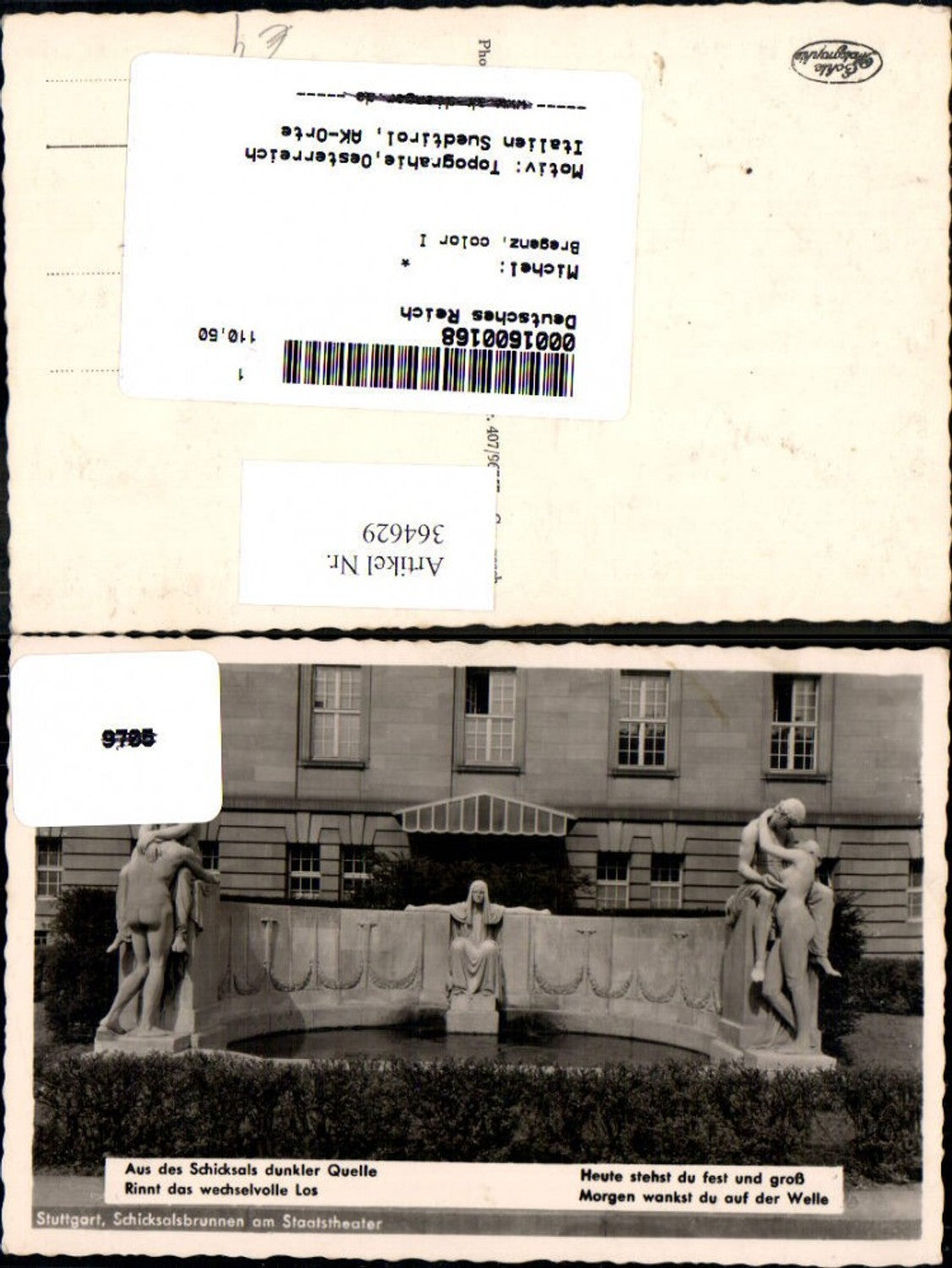 364629, Photo Ak Stuttgart Fountain of Fate at the State Theatre Statue Fountain