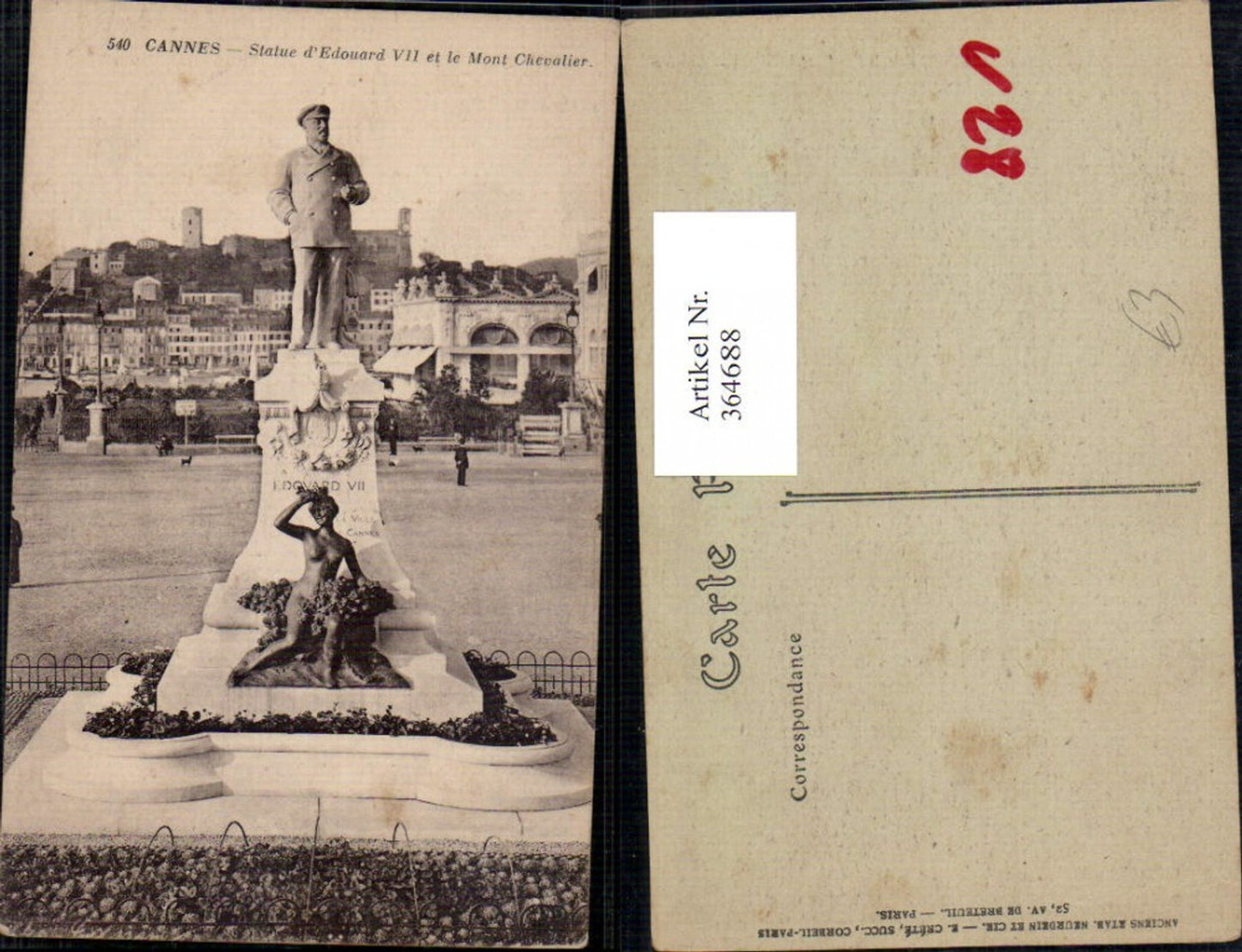 364688,Statue Cannes Statue d Edouard VII et le Mont Chevalier