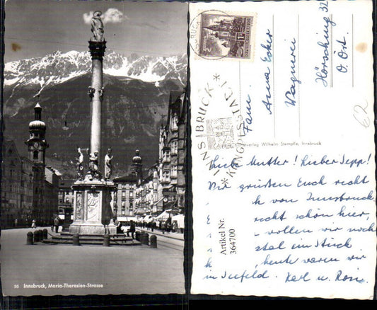 364700,Foto Ak Innsbruck Maria Theresienstraße m. Nordkette Statue Säule