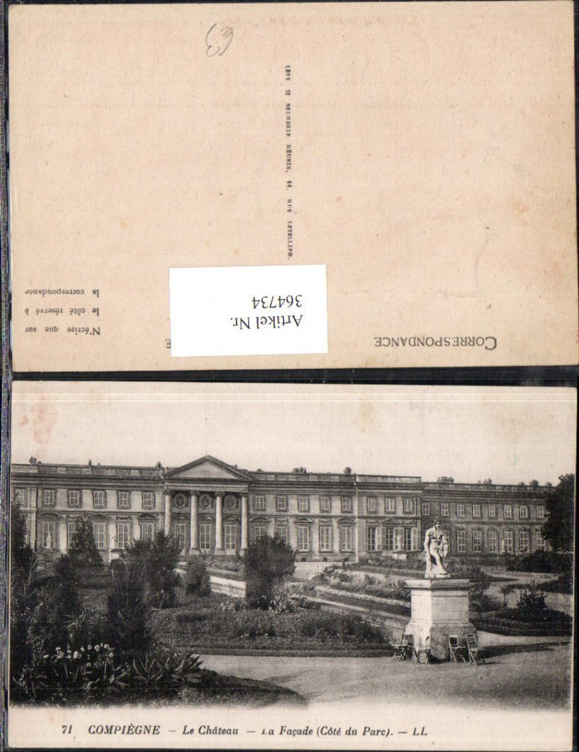 364734,Statue Compiegne Le Chateau La Facade Cote du Parc
