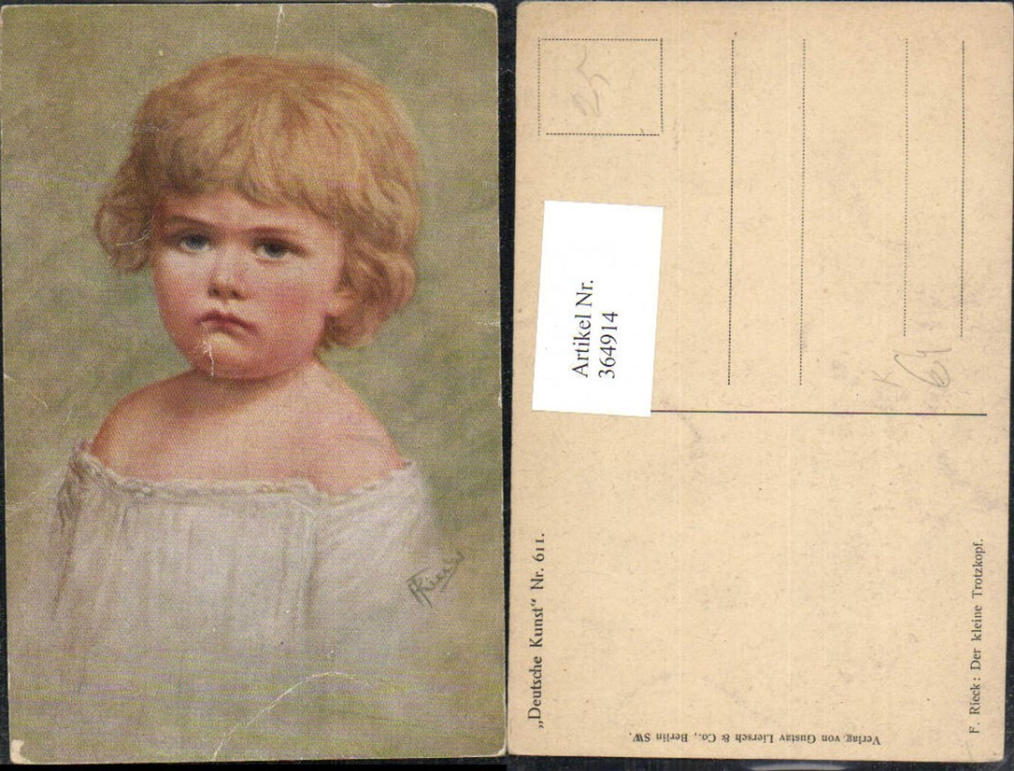 364914,Künstler Ak F. Rieck Der kleine Trotzkopf Kind