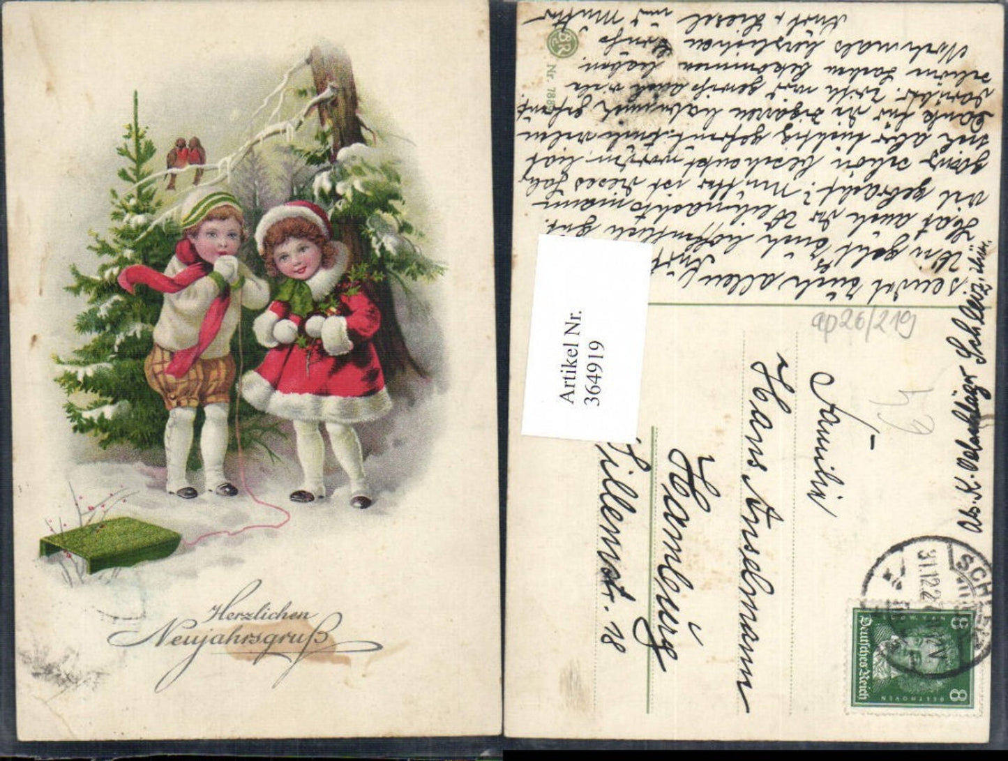 364919, Artist Ak Children's Sled Winter Forest Fur Fashion Fur Christmas