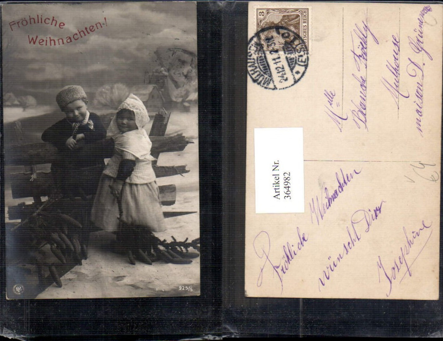 364982,Kinder Holzzaun Schlitten Tannenzweig Zapfen pub NPG 925/5