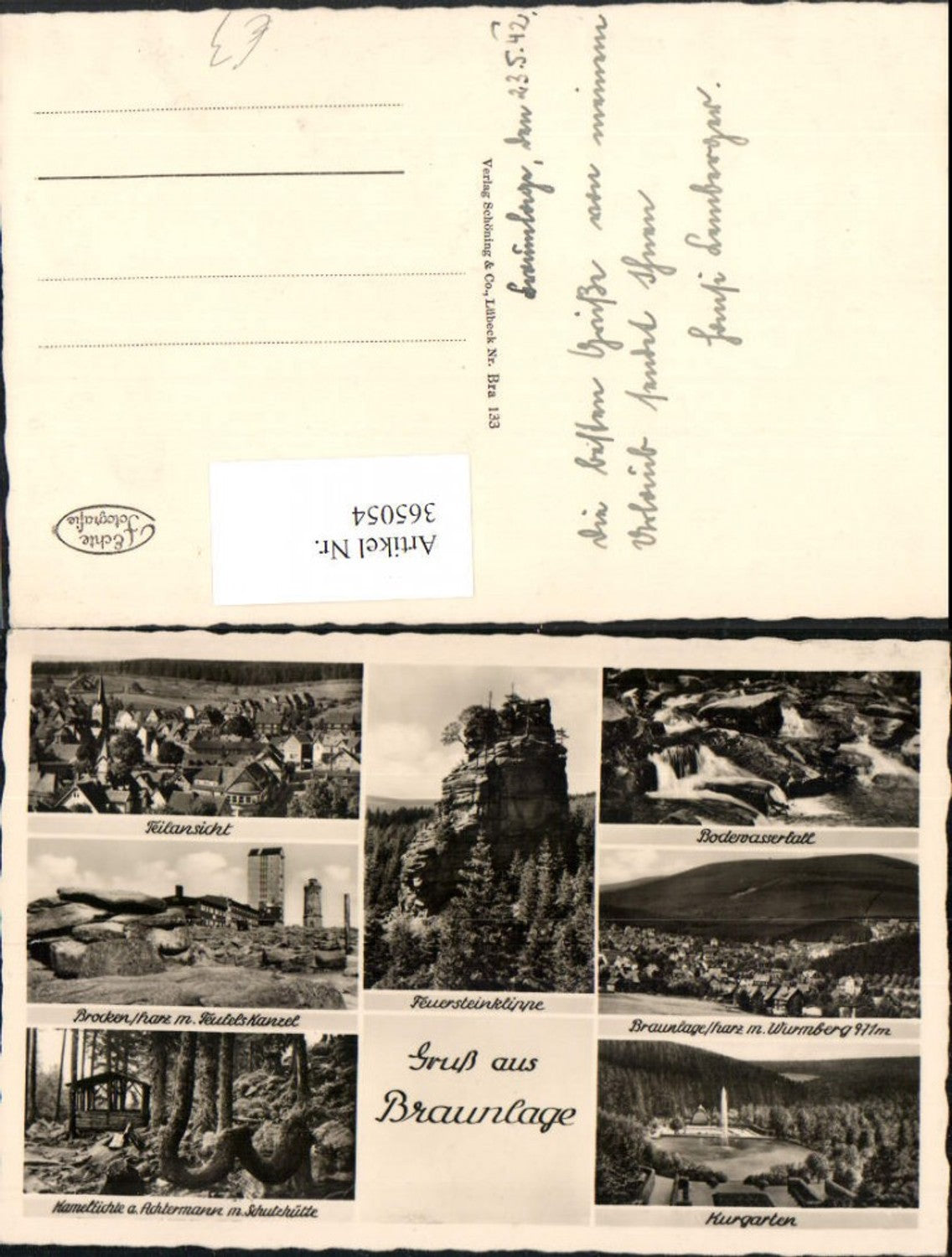 365054,Braunlage im Harz Totale Kurgarten Brocken Feuersteinklippe Mehrbildkarte