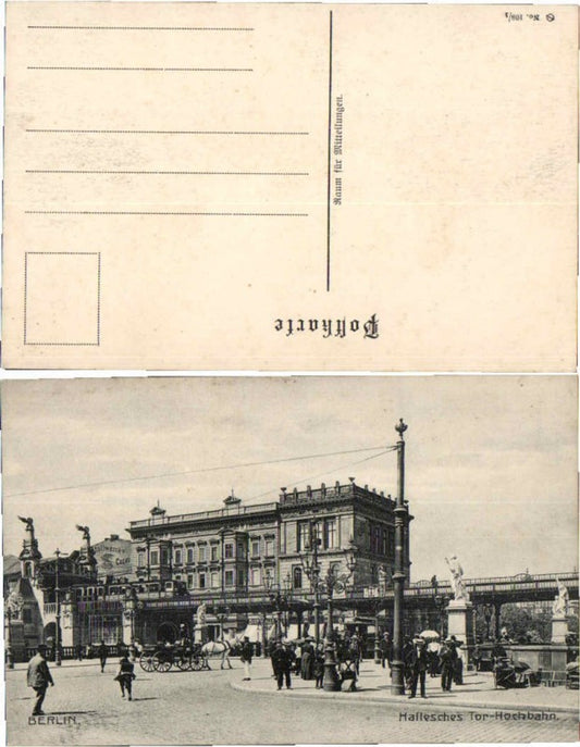 63836,Berlin Hallesches Tor Hochnbahn Kutschen Leute 1900