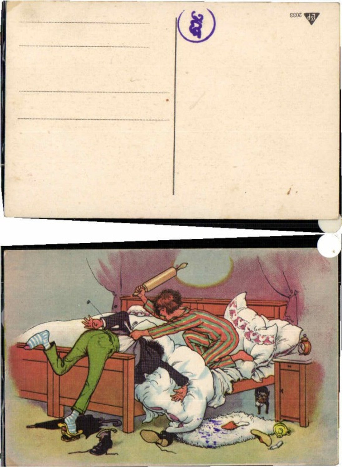63962,Männerfeindlich Frau schlägt Mann am Bett