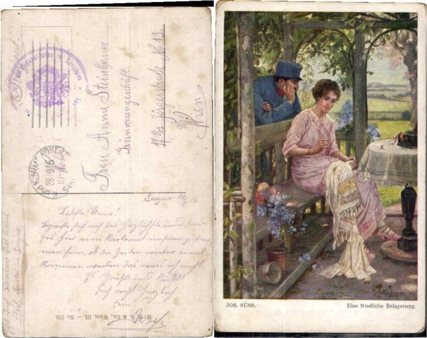 63990,Josef Süss Soldat Frau beim nähen Friedliche belagerung