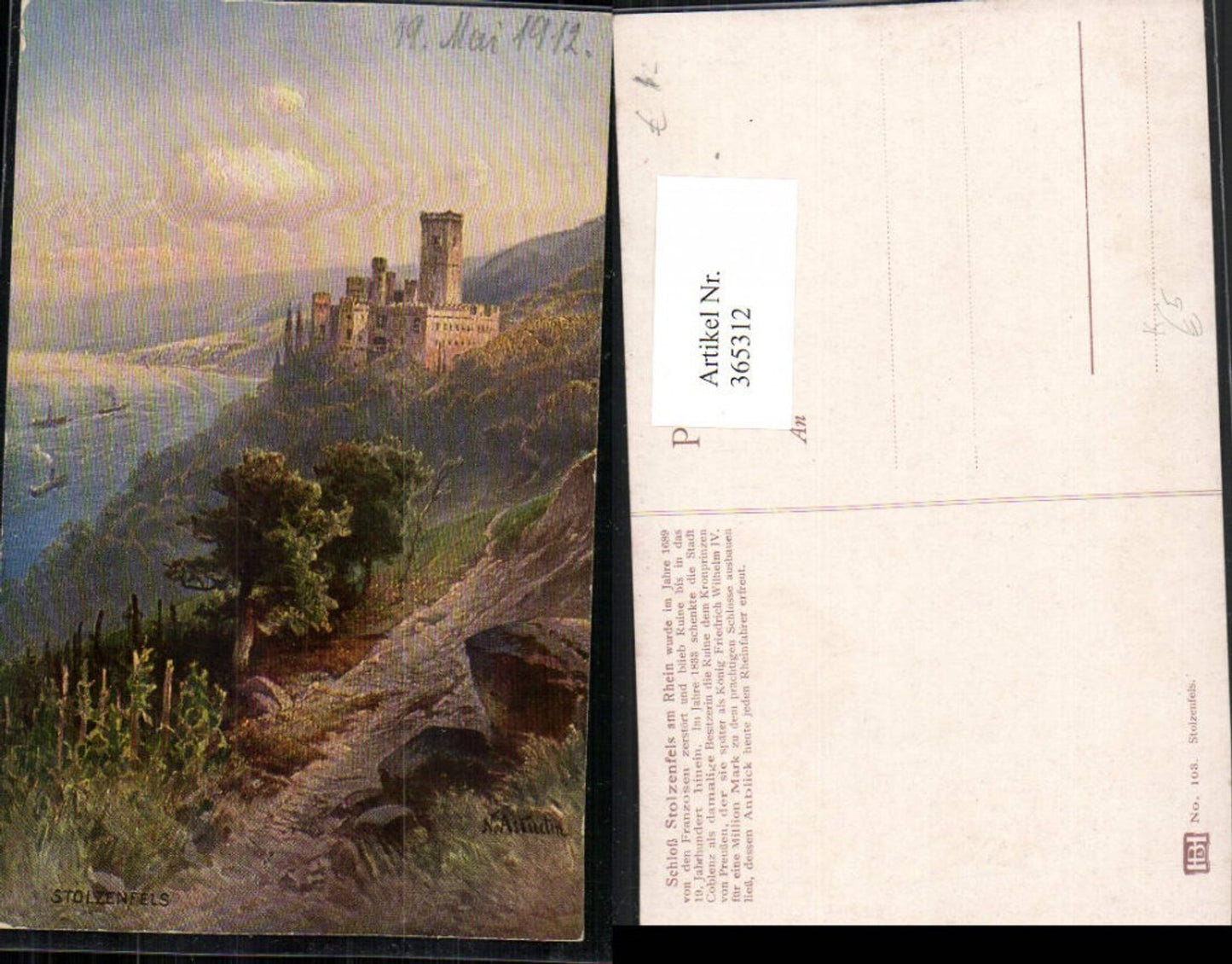 365312,Künstler AK N. Astudin Koblenz Schloss Stolzenfels am Rhein