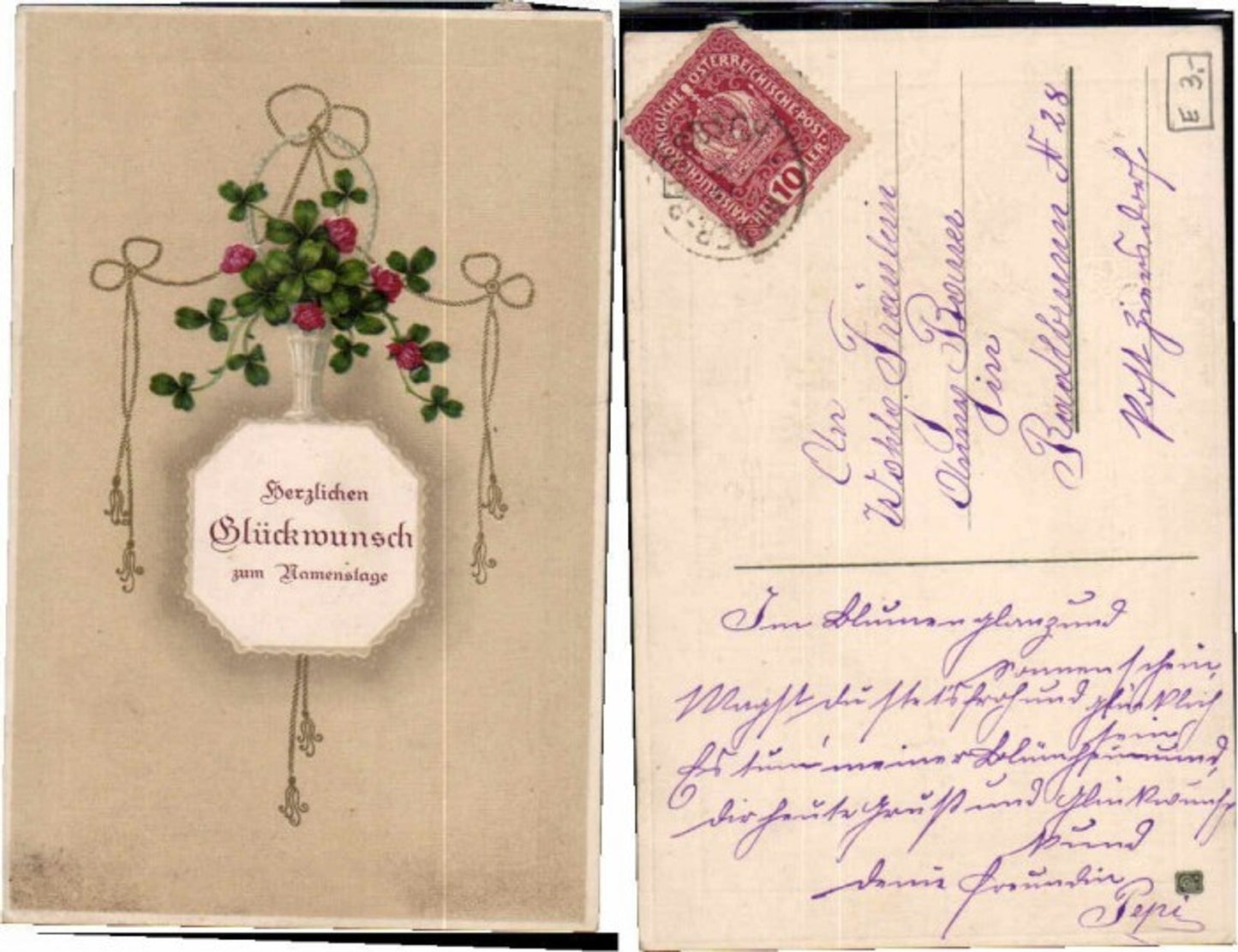 64053,Präge AK Namenstag Blumen Art Deco Jugendstil