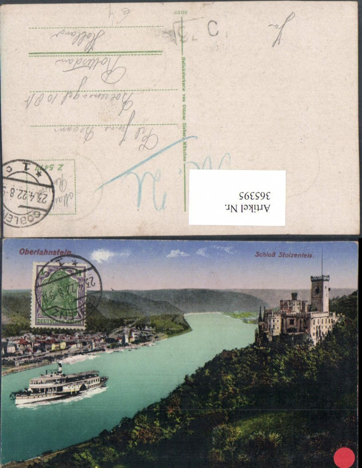 365395,Oberlahnstein Teilansicht Schloss Stolzenfels b. Koblenz Dampfer