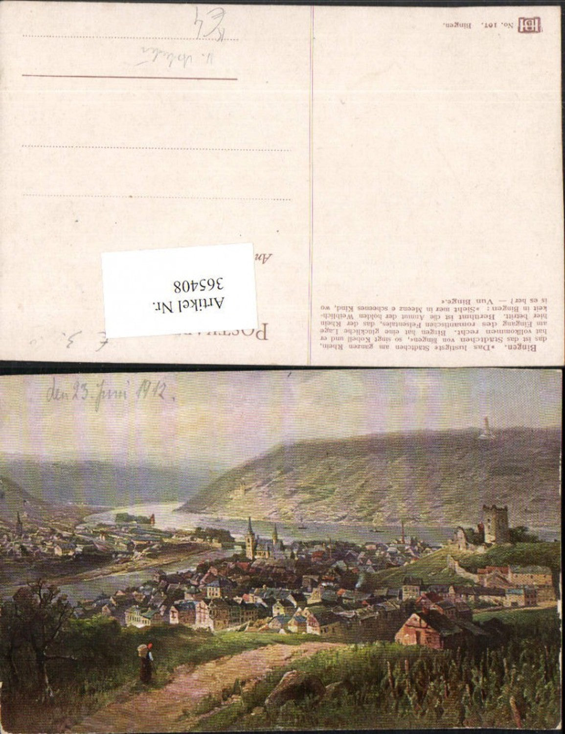 365408,Künstler AK N. Astudin Bingen am Rhein Totale