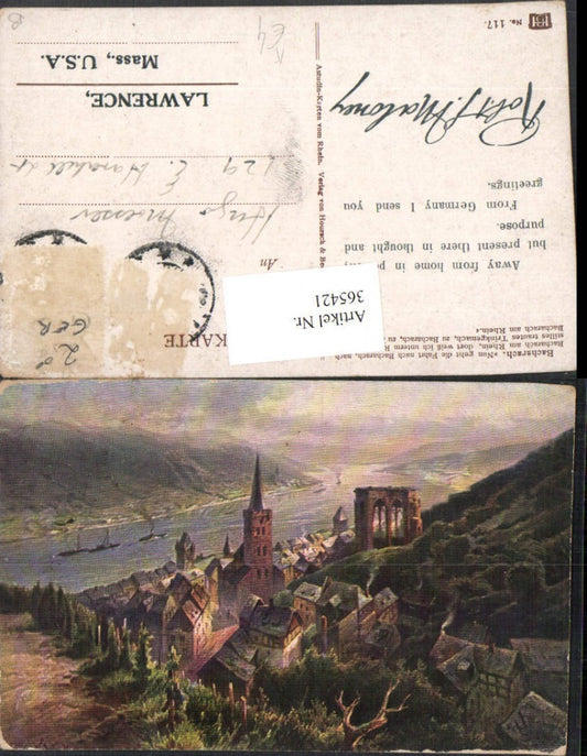 365421,Künstler AK N. Astudin Bacharach am Rhein Totale Kirche