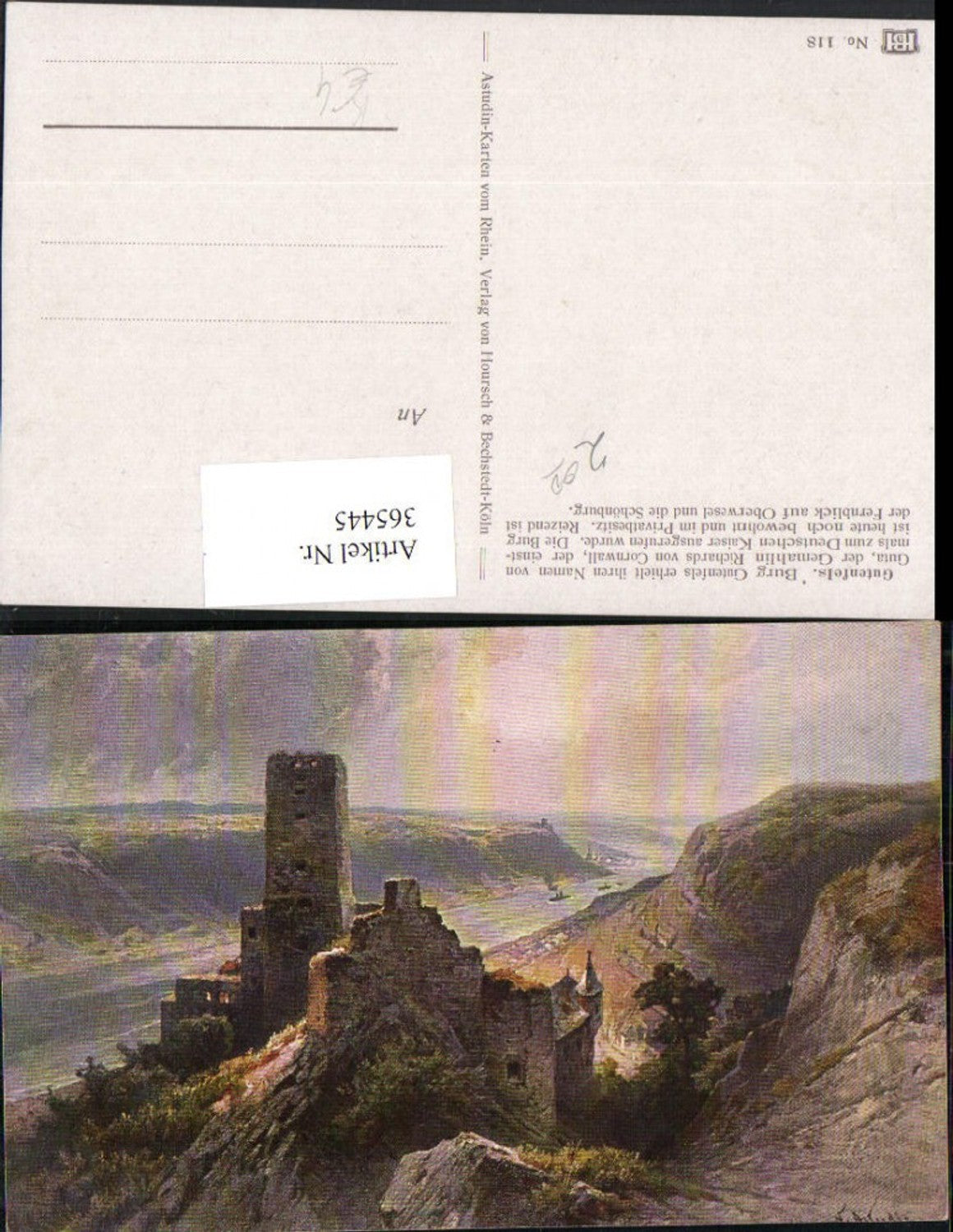365445,Künstler AK N. Astudin Burg Gutenfels b. Kaub