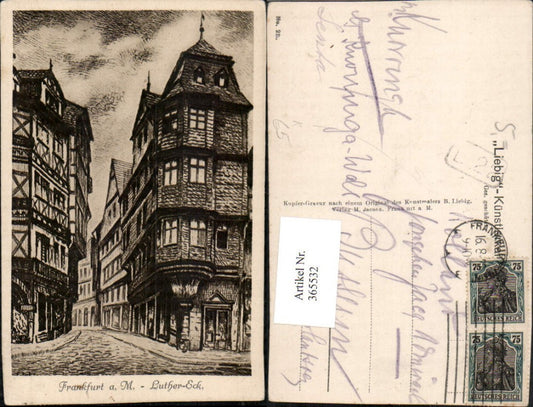 365532,Künstler AK B. Liebig Frankfurt am Main Luther-Eck Straßenansicht
