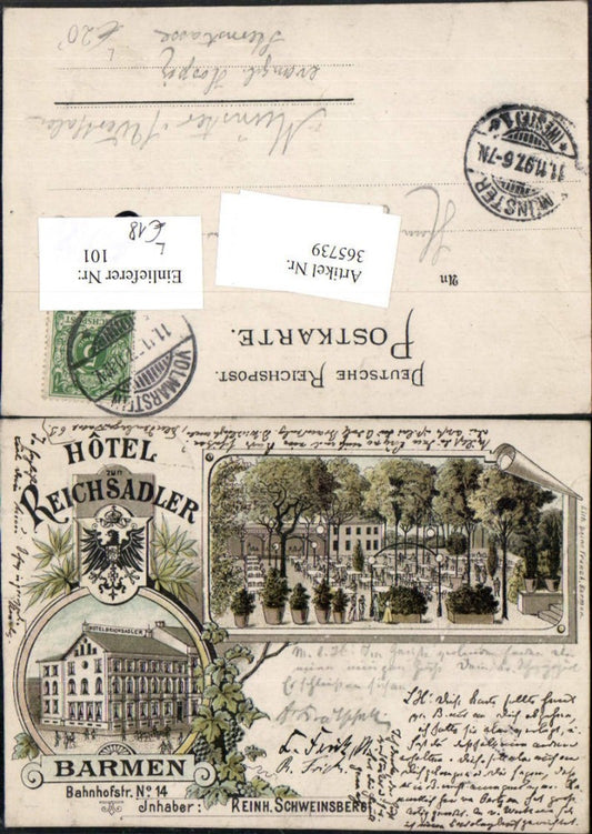 365739,Litho Barmen Hotel zum Reichsadler Terrasse Mehrbildkarte