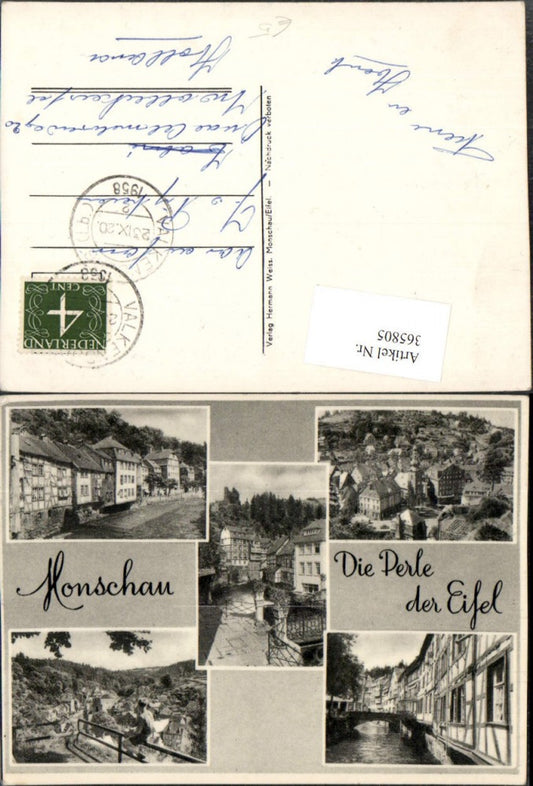 365805,Monschau in d. Eifel Totale Brücke Kanal Mehrbildkarte