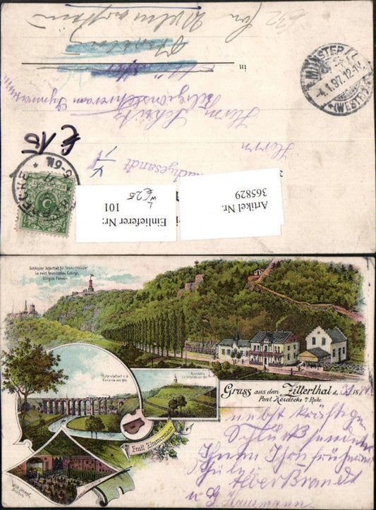 365829,Litho Gruß aus dem Zillerthal b. Herdecke Viadukt Konzertsaal Mehrbildkarte