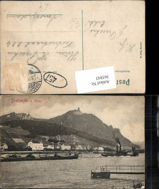 365843,Drachenfels am Rhein b. Königswinter Teilansicht Dampfer