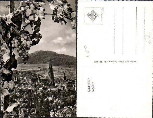 365907, Freiburg im Breisgau, partial view with church, photomontage, grapes, wine